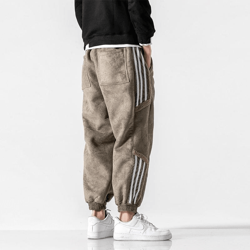 Men's Jogger Pants - Casual Fleece-Lined Relaxed Fit with Striped Detail for Street Style