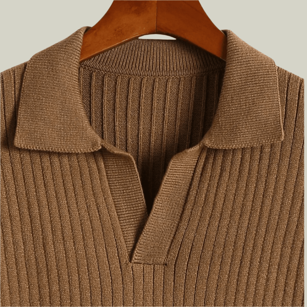V-Neck Polo Sweater Ribbed