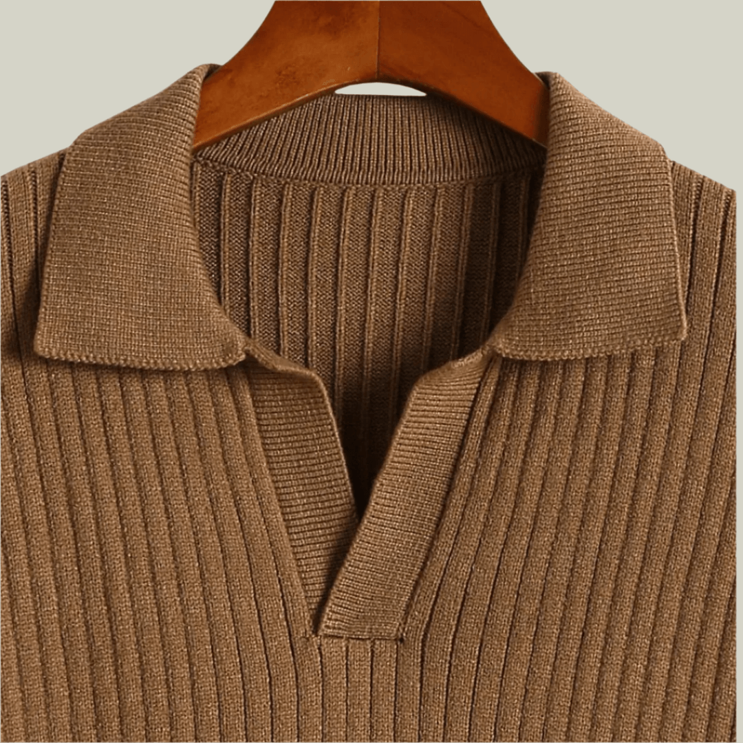 V-Neck Polo Sweater Ribbed